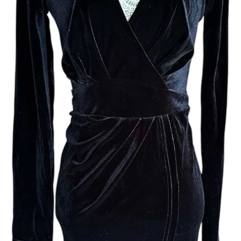 Hot Miami Styles Black Velvet Long Sleeve Dress Sexy Stretch Cocktail Large - Picture 3 of 6